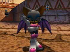 low polygon model of rouge the bat posing with one arm crossed across her torso with the other arm pointing up